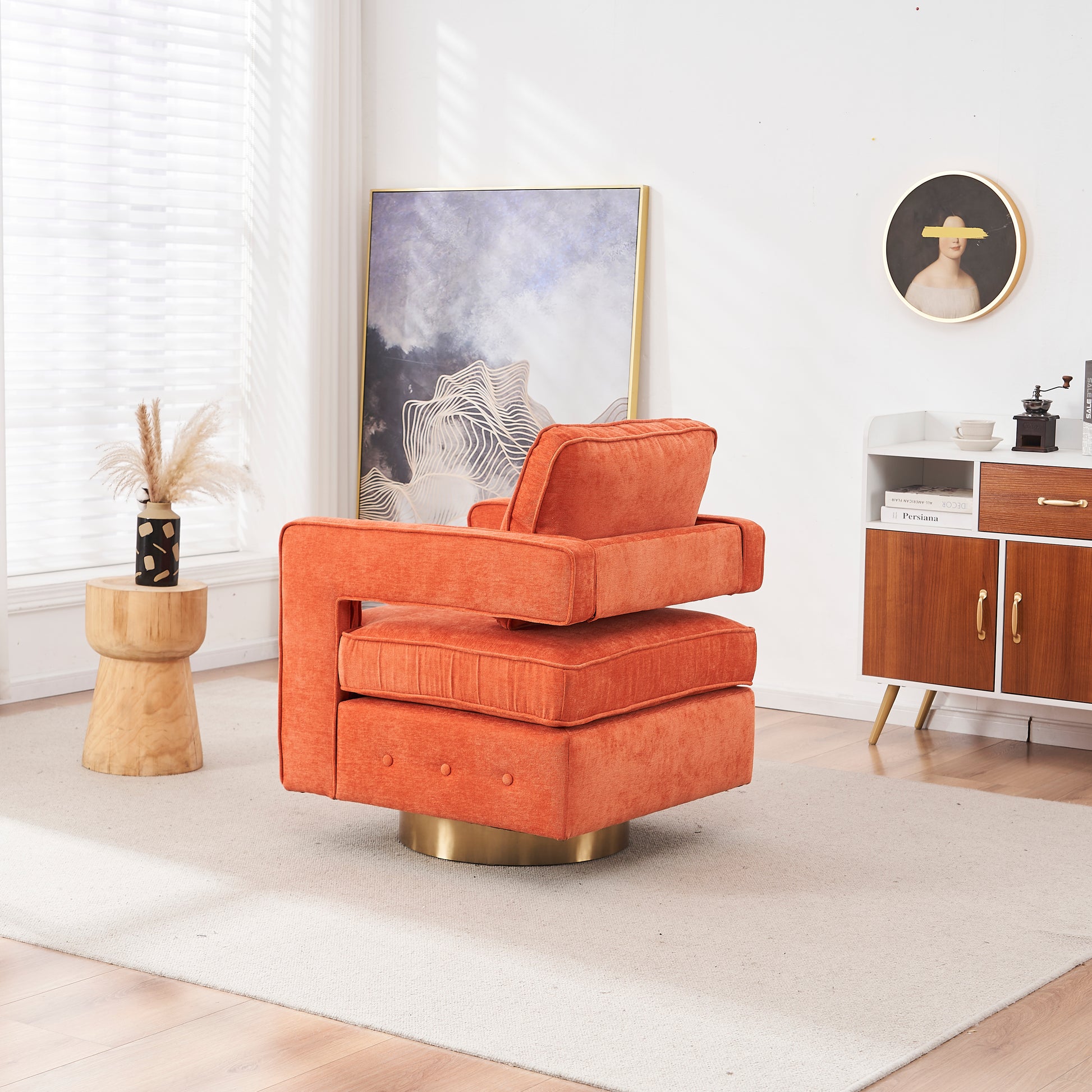 Swivel Barrel Chair For Living Room,360 Degree Swivel Club Modern Accent Single Sofa Chair, Small Leisure Arm Chair For Nursery, Hotel, Bedroom, Office Orange Primary Living Space Modern Linen
