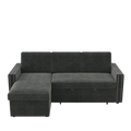 85 Inches Sofa Bed, 3 Seater Sleeper Sofa With Storage Chaise, Square Handrail With Pull And Copper Nail,Chenille Dark Grey, Pull Out Couch For Living Room Dark Grey Chenille 3 Seat