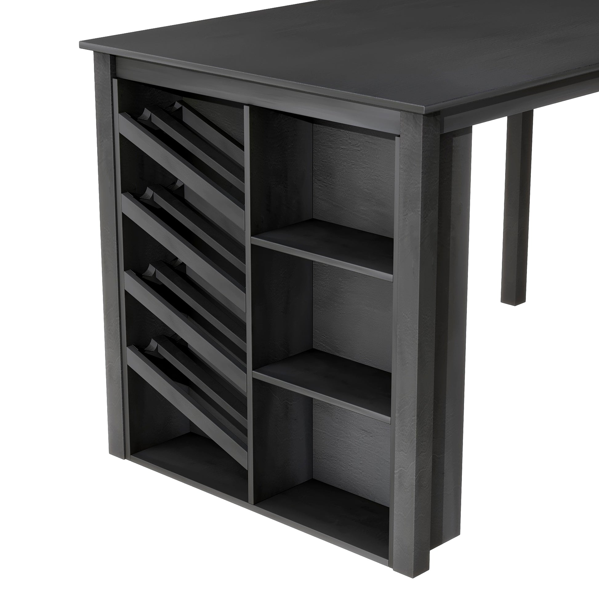 Updated Counter Height 5 Piece Solid Wood Dining Table Set, 59*35.4Inch Table With Curved Wine Rack And 4 Upholstered Chairs, Grey Wood Dining Room Solid Wood Rubberwood Rectangular Dining Table With Chair Wood Wood Grey Solid Back Seats 4 Farmhouse 4