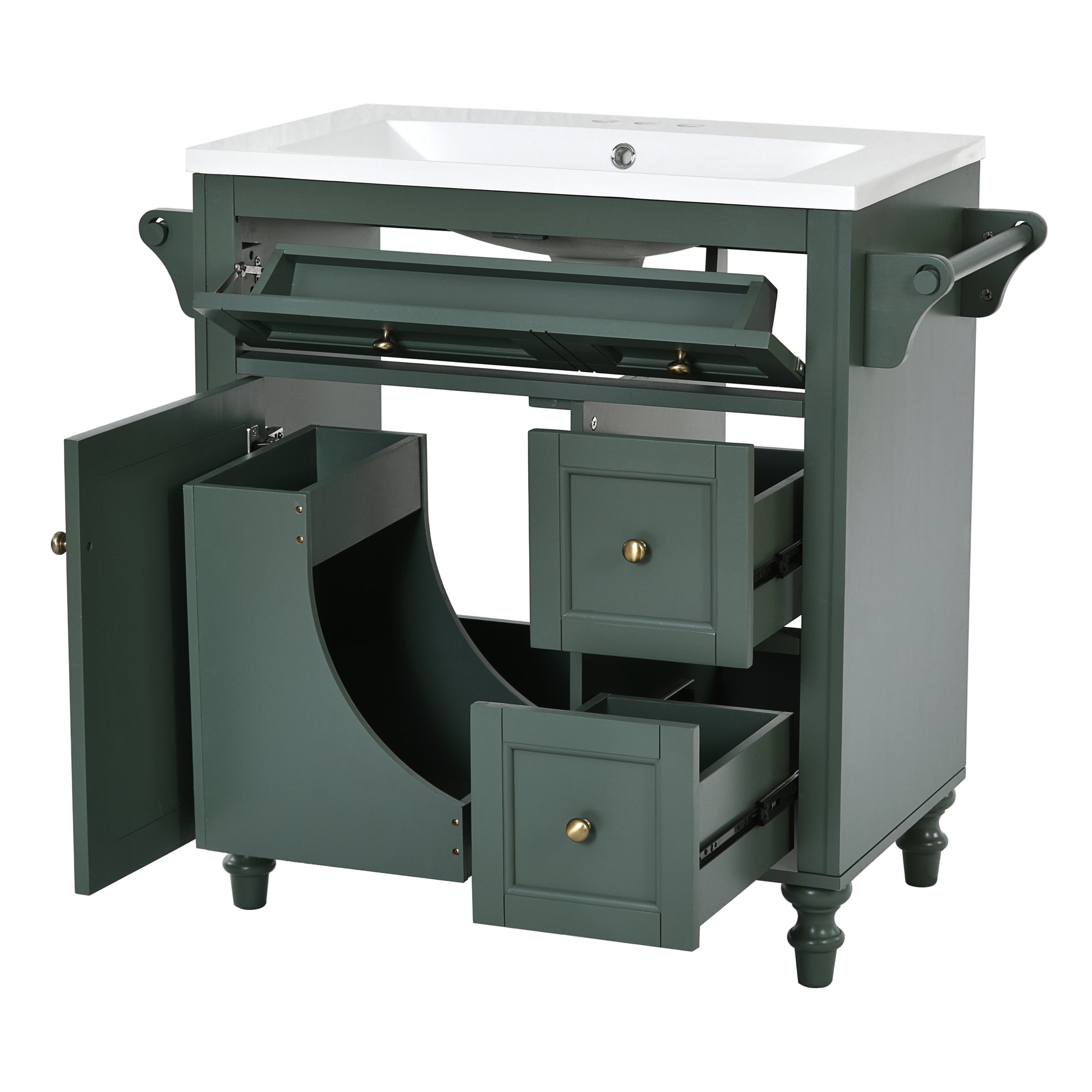 30'' Bathroom Vanity With Top Sink, Modern Bathroom Storage Cabinet With 2 Drawers And A Tip Out Drawer, Single Sink Bathroom Vanity Same As N710S130001F Green Bathroom Modern Solid Wood Mdf Resin