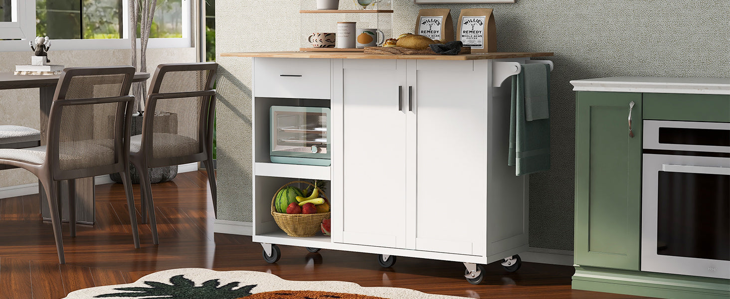 K&K Kitchen Island With Foldable Counter Top, Kitchen Storage Cart With Slide Out Shelf, Towel Rack And Drawer, Rolling Kitchen Cart On Wheels, For Kitchen, Living Room, Dining Room, White White Brown Kitchen Classic,Farmhouse,Luxury,Modern Rectangular