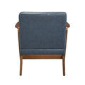 Brown Finish Solid Rubberwood Frame 1Pc Accent Chair Blue Faux Leather Upholstery Living Room Furniture Blue,Brown Primary Living Space Rubberwood Solid Wood