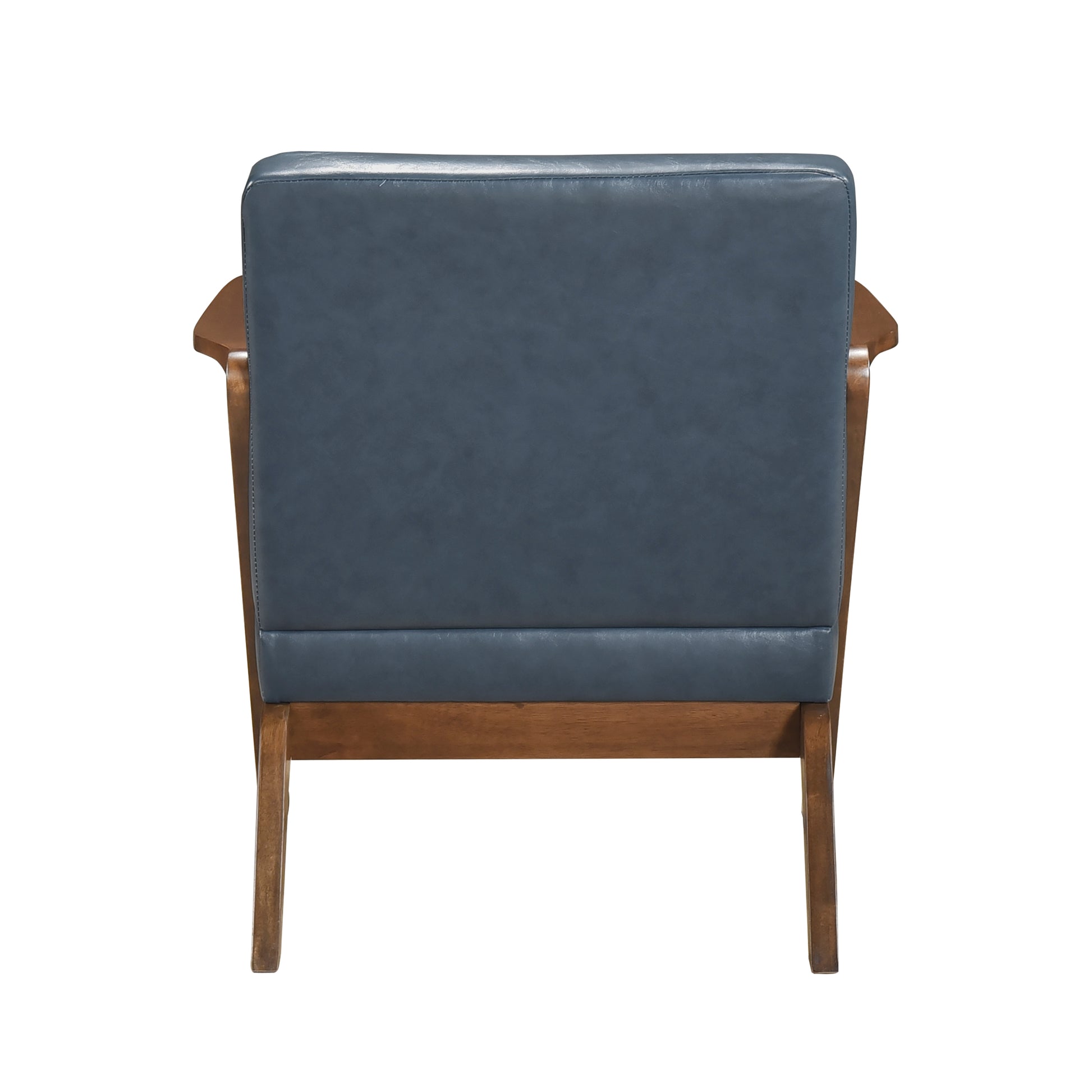 Brown Finish Solid Rubberwood Frame 1Pc Accent Chair Blue Faux Leather Upholstery Living Room Furniture Blue,Brown Primary Living Space Rubberwood Solid Wood