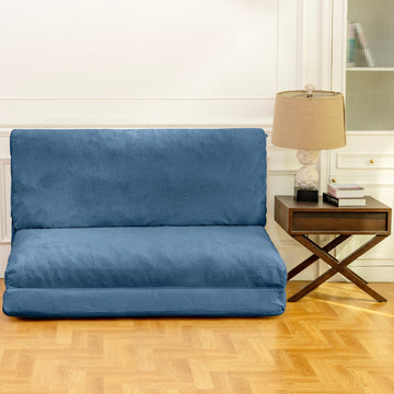 Large Folding Matress Sofa Bean Bag Bed, Foam Filling Folding Matress Sofa, Includes Removable And Machine Washable Cover, Soft Premium Faux Fur Blue Primary Living Space Soft Casual,Modern Foam Velvet