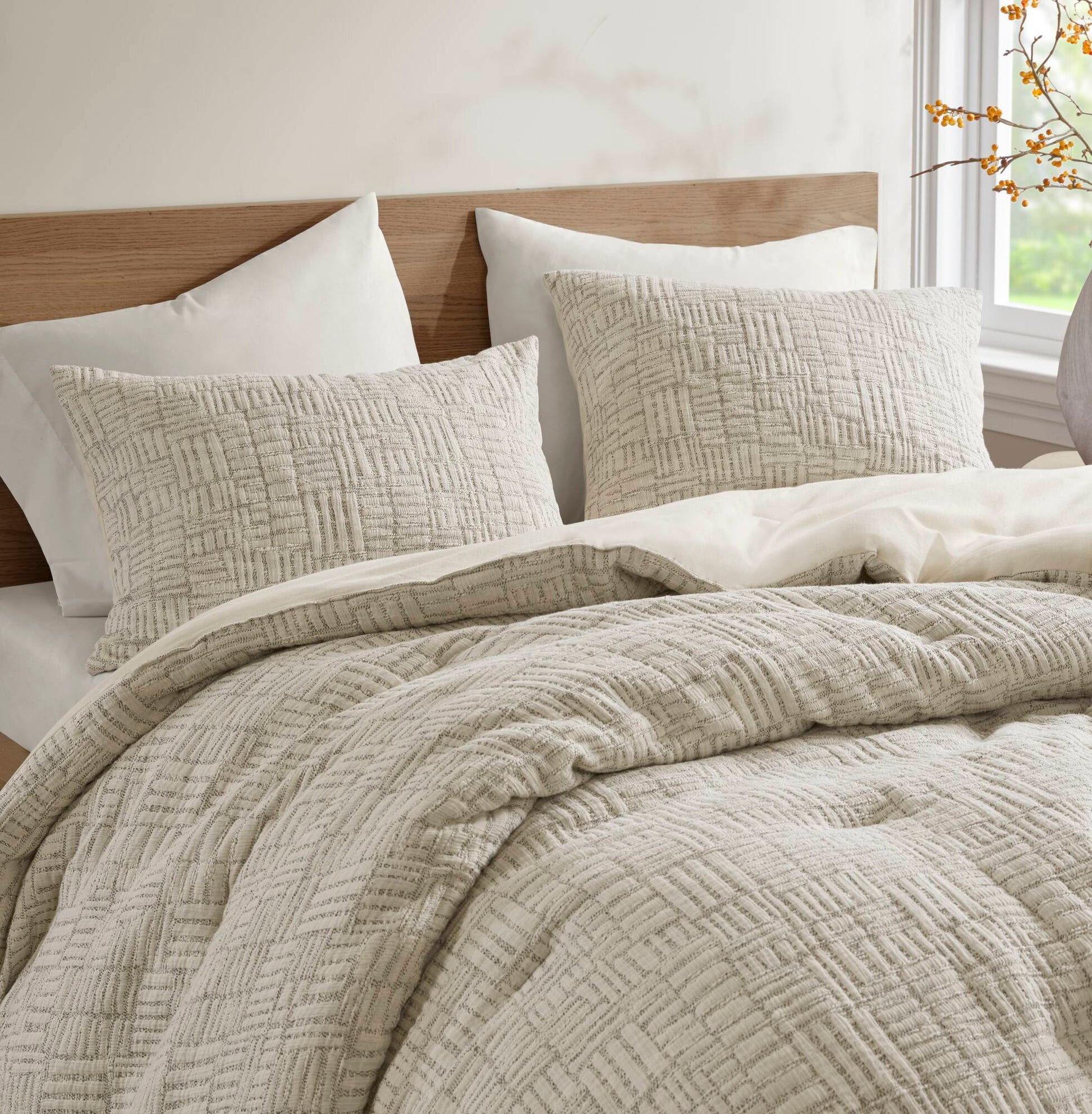 3 Piece Oversized Cotton Matelasse Comforter Set Full Queen Beige Polyester