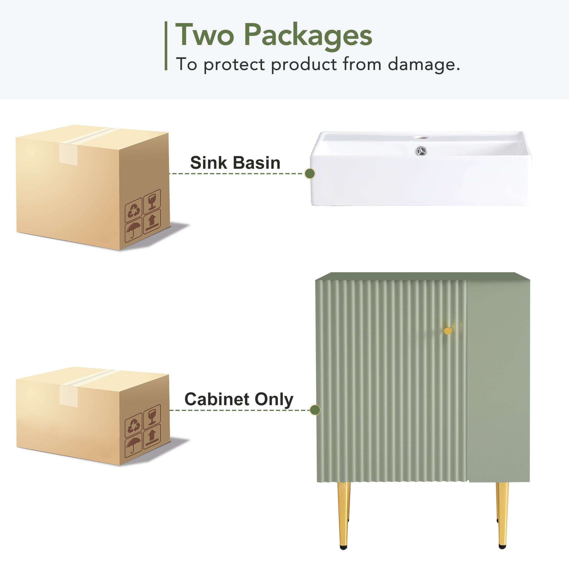 21.6" Green Bathroom Vanity, Combo Cabinet, Bathroom Storage Cabinet, Single Ceramic Sink, Right Side Storage Green Bathroom Ceramic Mdf