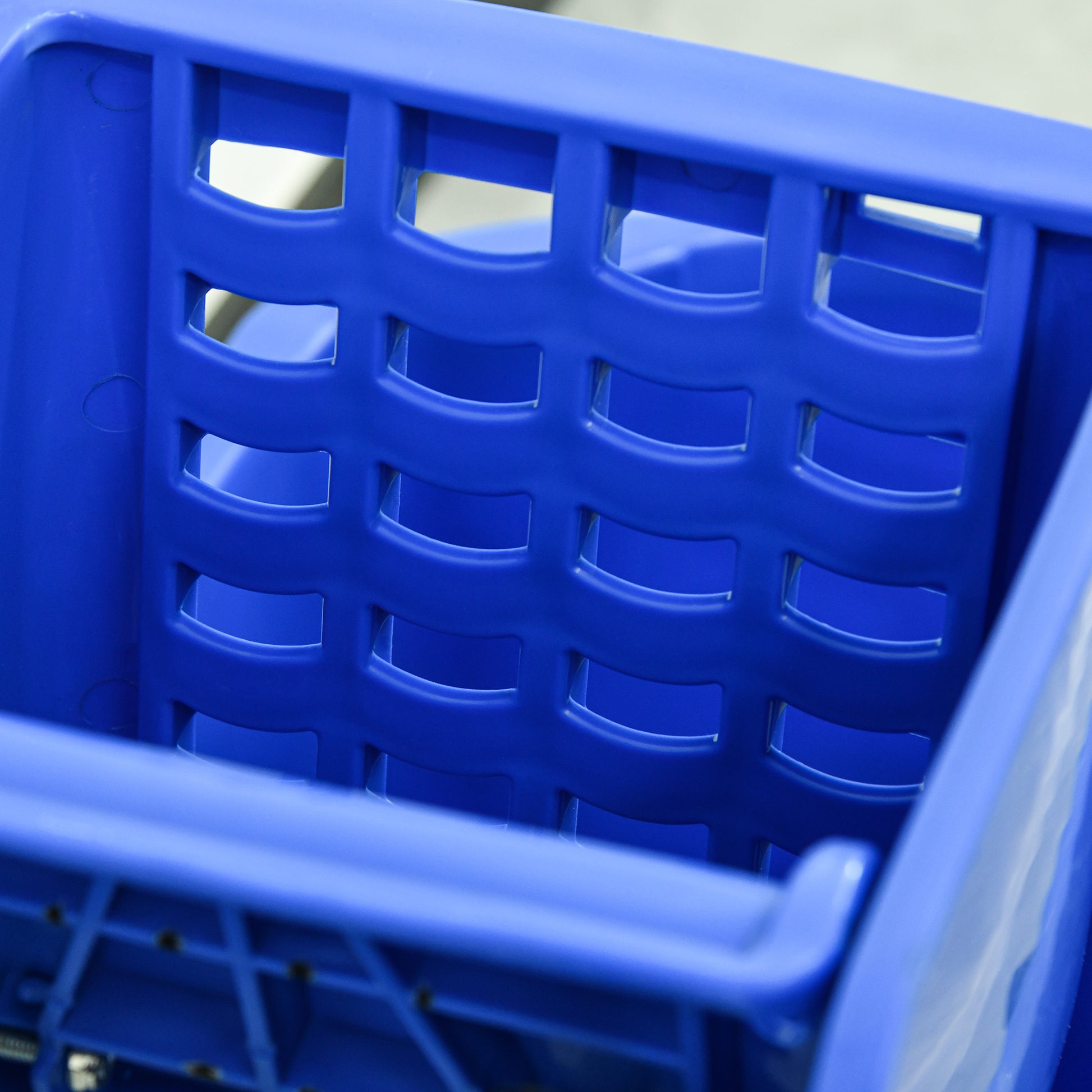 Homcom Mop Bucket Cart With Side Press Wringer, Metal Handle And 34 Quart Capacity, Blue Blue Plastic