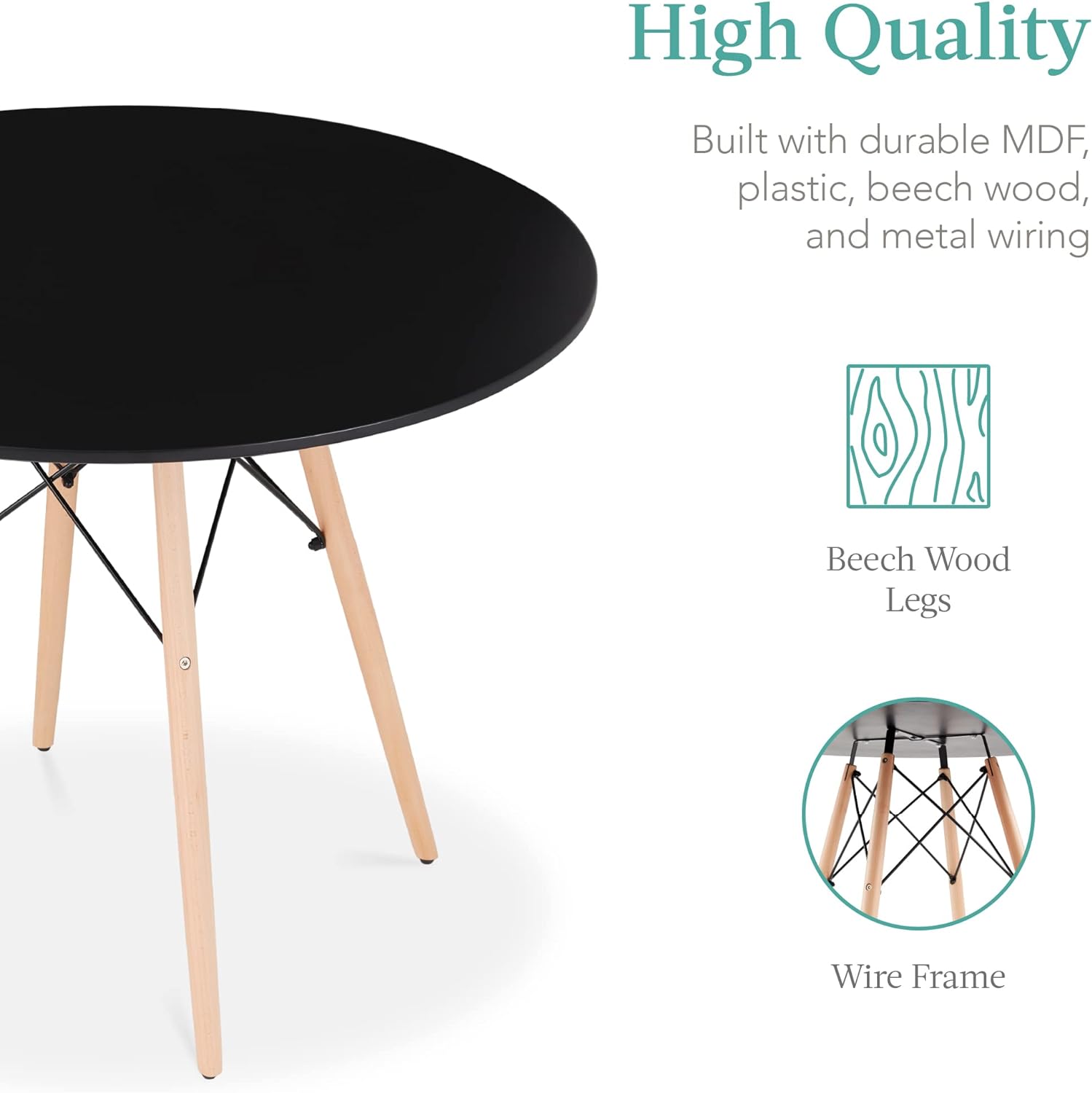 31.5" Round Dining Table Kitchen Table White Dining Table With White Mdf Desktop And Solid Wood Legs .Modern Style Coffee Table Leisure Dining Room Round Table For Kitchen Living Room Black Kitchen Round Mdf