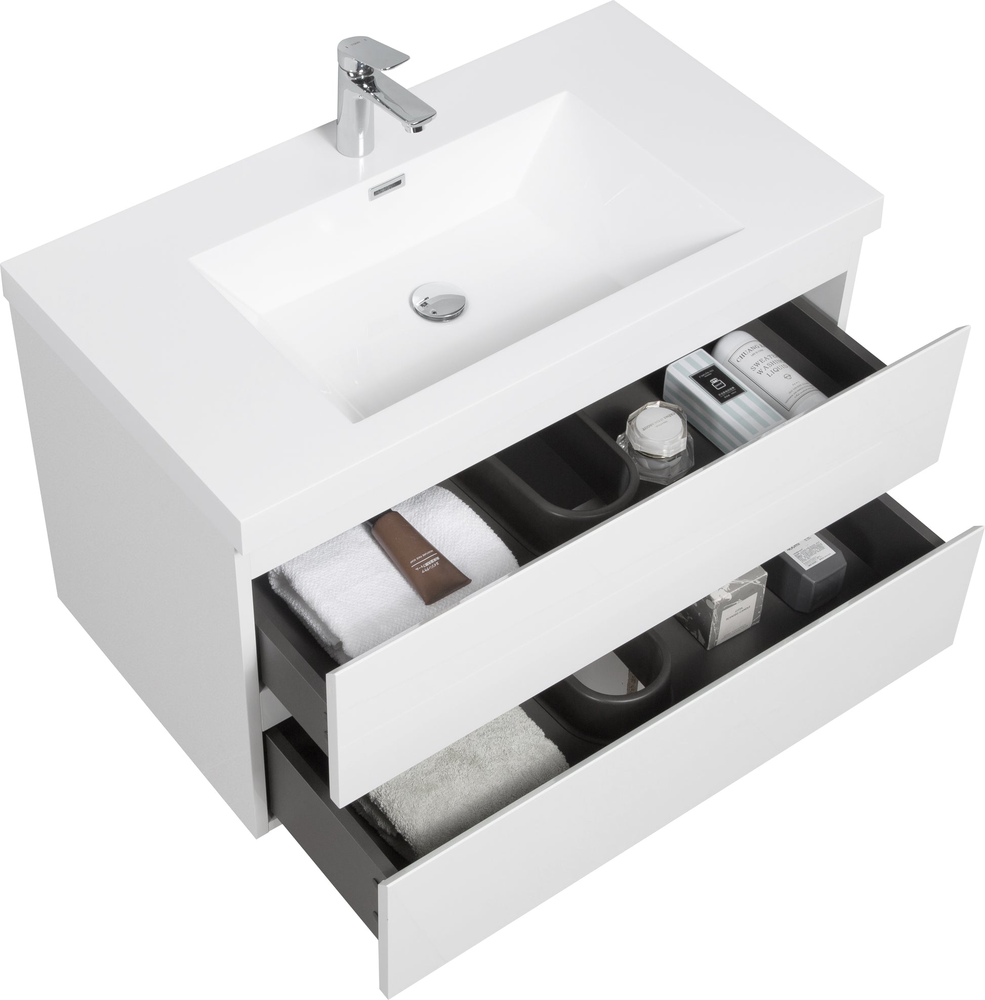 36" Floating Bathroom Vanity With Sink, Modern Wall Mounted Bathroom Storage Vanity Cabinet With Resin Top Basin And Soft Close Drawers, Glossy White 24V11 36Gw 2 Glossy White Bathroom Wall Mounted