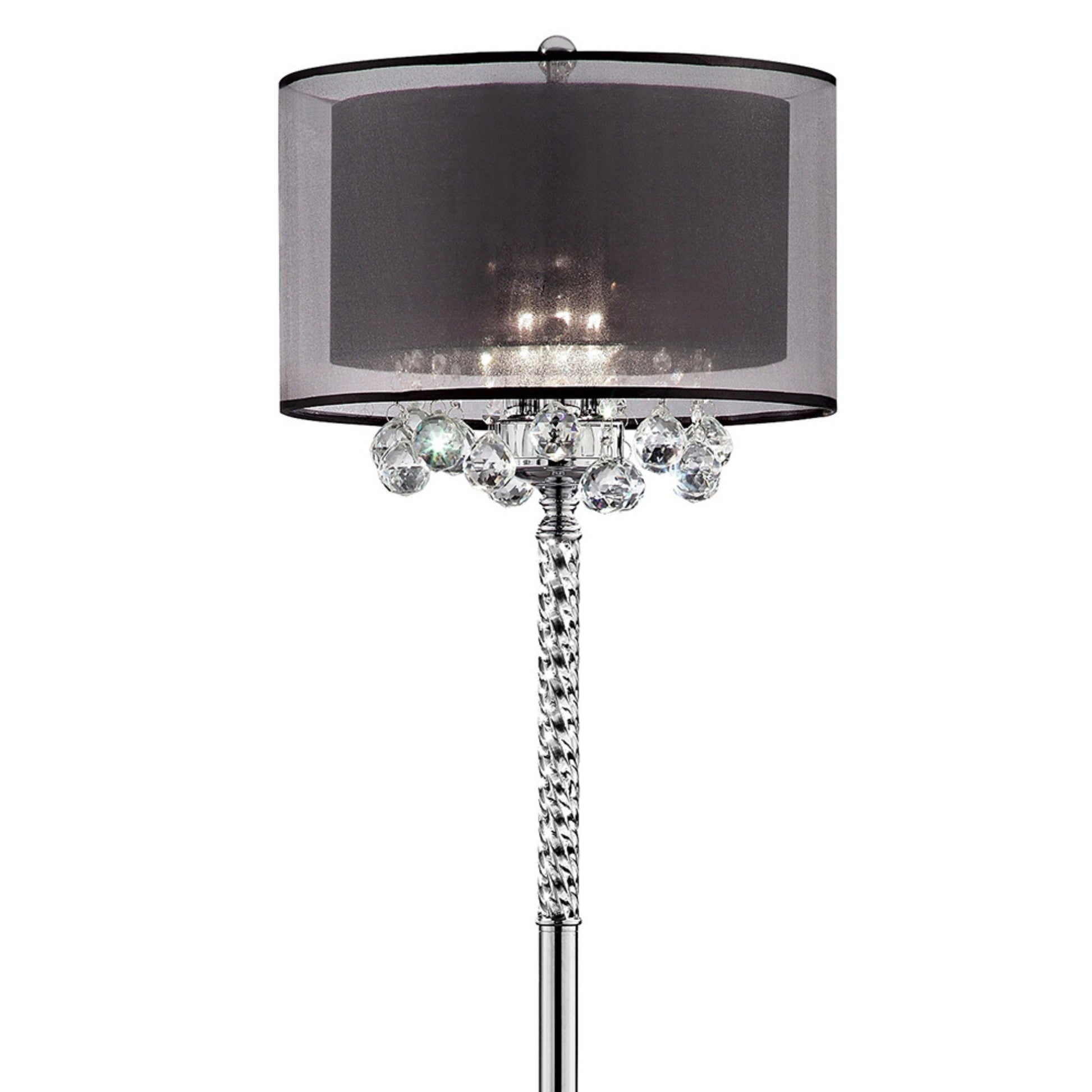 62.5" Tall Floor Lamp "Effleurer", Silver And Crystal Accents, Black Shade Multicolor Metal