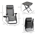 Outsunny Zero Gravity Chair Set With Side Table, Folding Reclining Chair With Cupholders & Pillows, Adjustable Lounge Chair For Pool, Backyard, Lawn, Beach, Gray Grey Steel