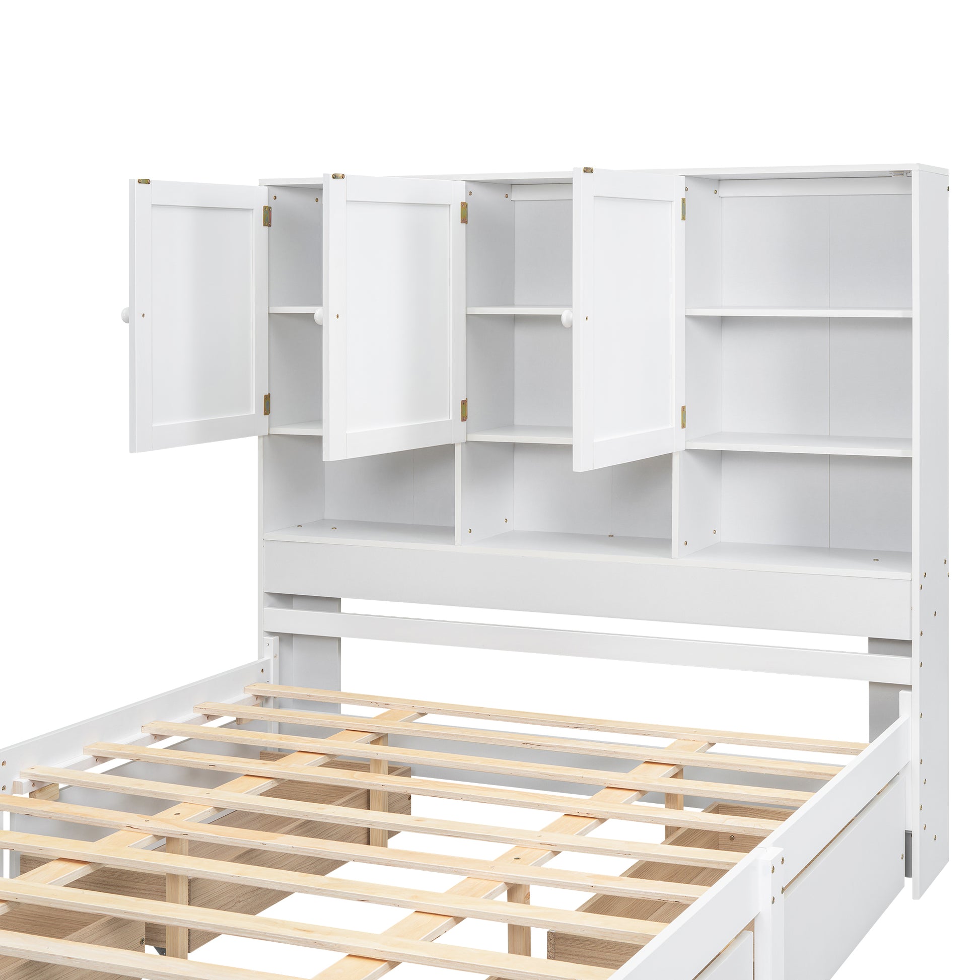 Queen Size Platform Bed With Storage Headboard And 4 Drawers, White Box Spring Not Required Queen White Wood Bedroom Bed Frame Solid Wood Mdf