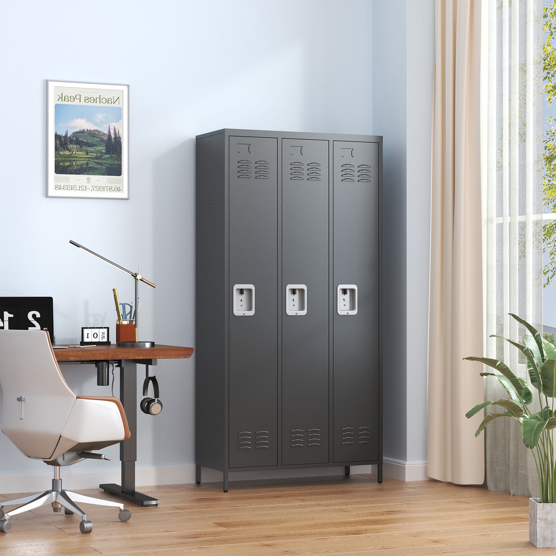 3 Door 72"H Metal Lockers With Lock For Employees,Storage Locker Cabinet For Home Gym Office School Garage,Black Freestanding 5 Or More Spaces Black Gym Door Locks Modern Metal Metal