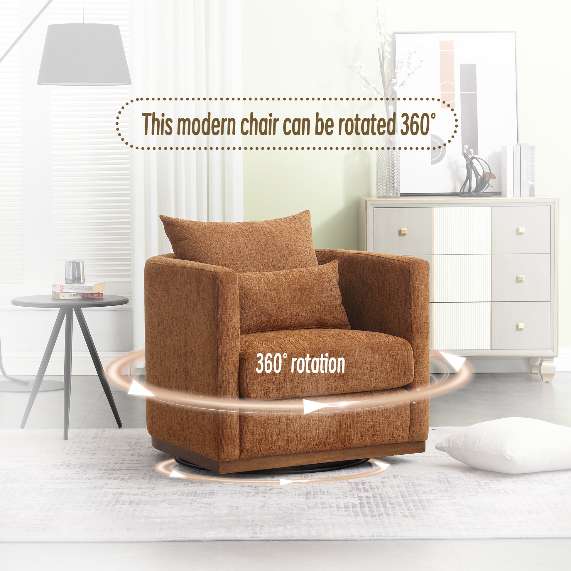 Coolmore Swivel Barrel Chair, Comfy Round Accent Sofa Chair For Living Room, 360 Degree Swivel Barrel Club Chair, Leisure Arm Chair For Nursery, Hotel, Bedroom, Office, Lounge Brown Chenille Brown Primary Living Space Foam Chenille