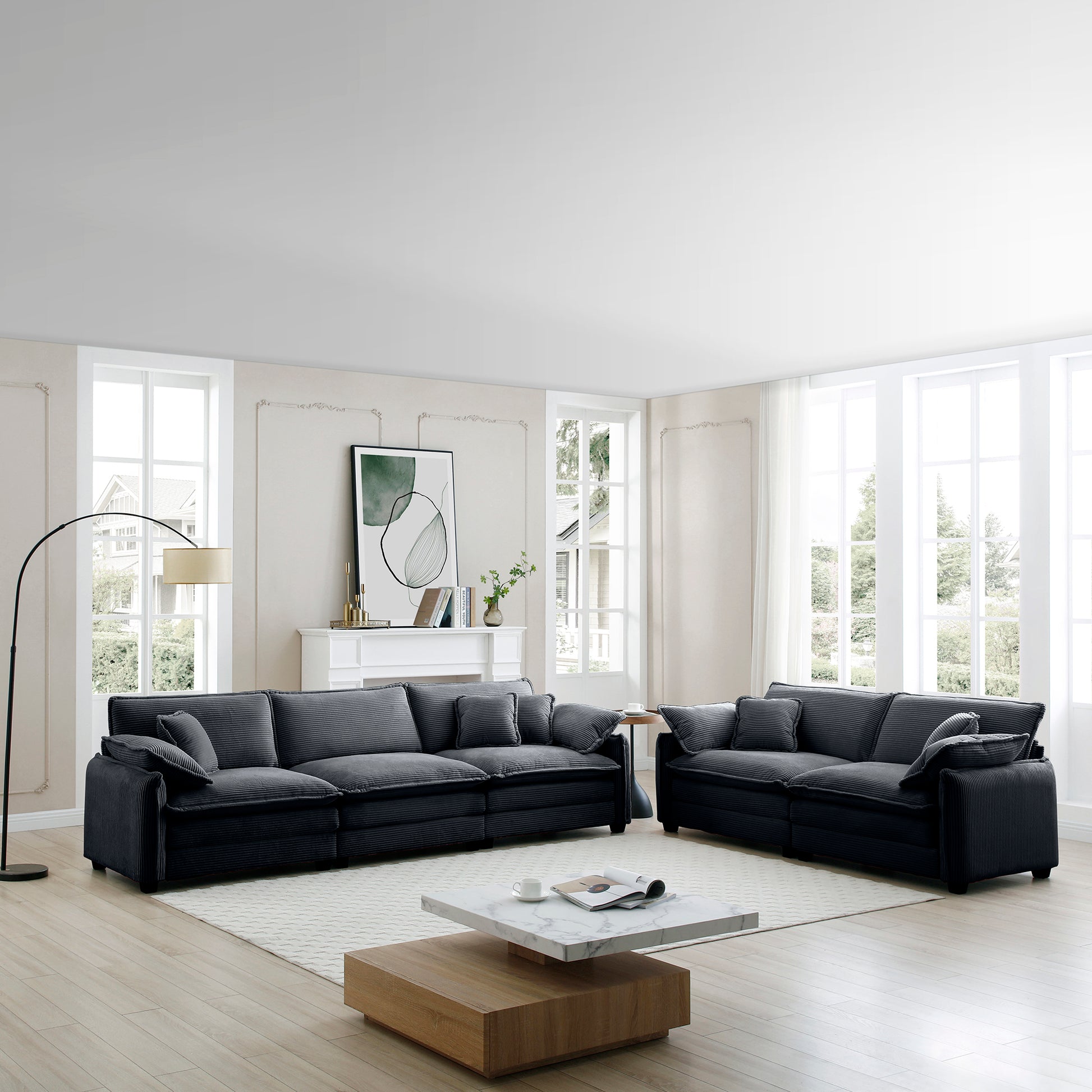 Family Sofa Set Deep Seat Sofa, Warm Sofa For Home Cinema And Living Room, One 2 Seater Sofa And One 3 Seater Sofa,Grey Corduroy Grey Corduroy 5 Seat