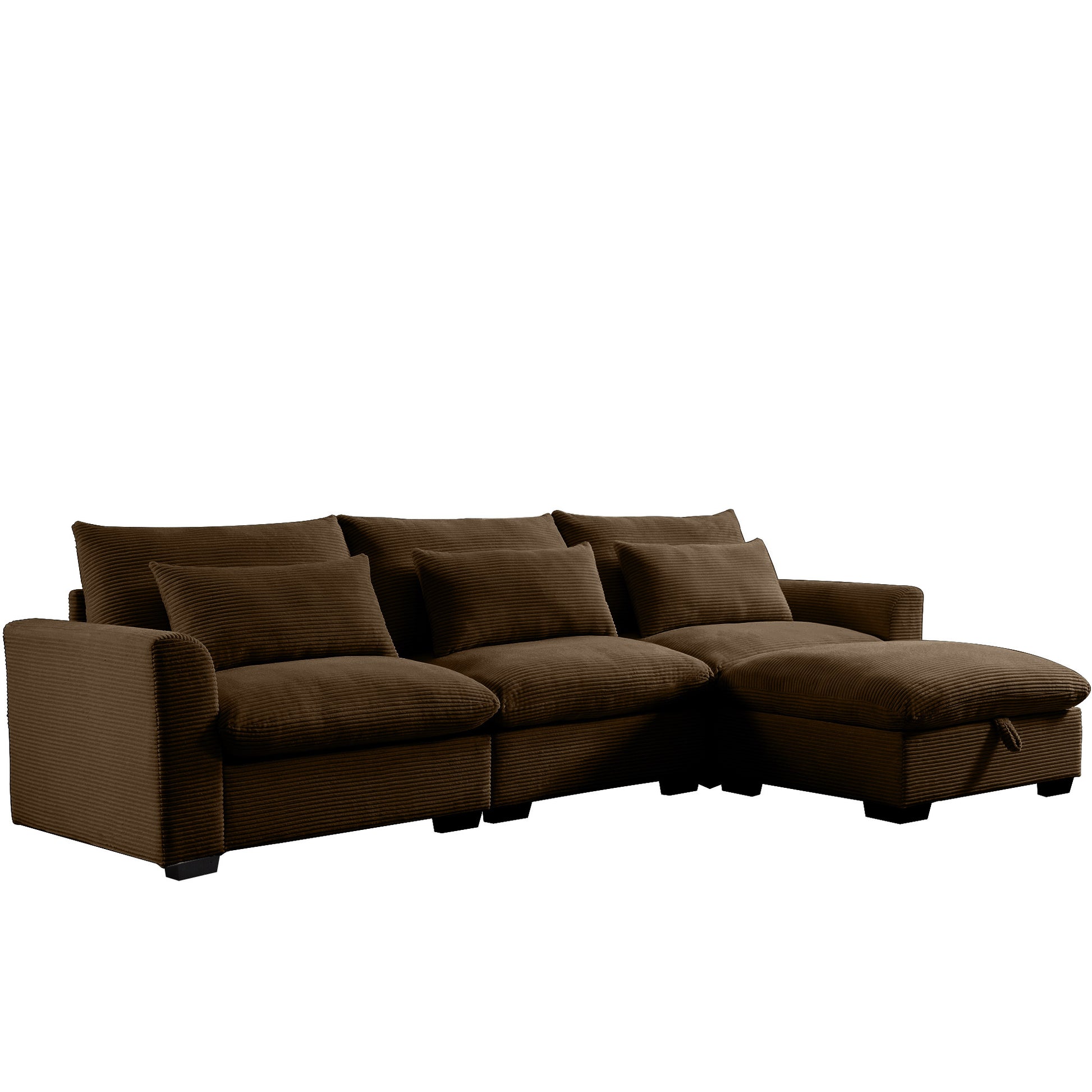 Corduroy Sectional Sofa, L Shaped Couch With Storage Footstool And 3 Pillow, Sectional Couch For Living Room Apartment, Brown Brown Corduroy 3 Seat