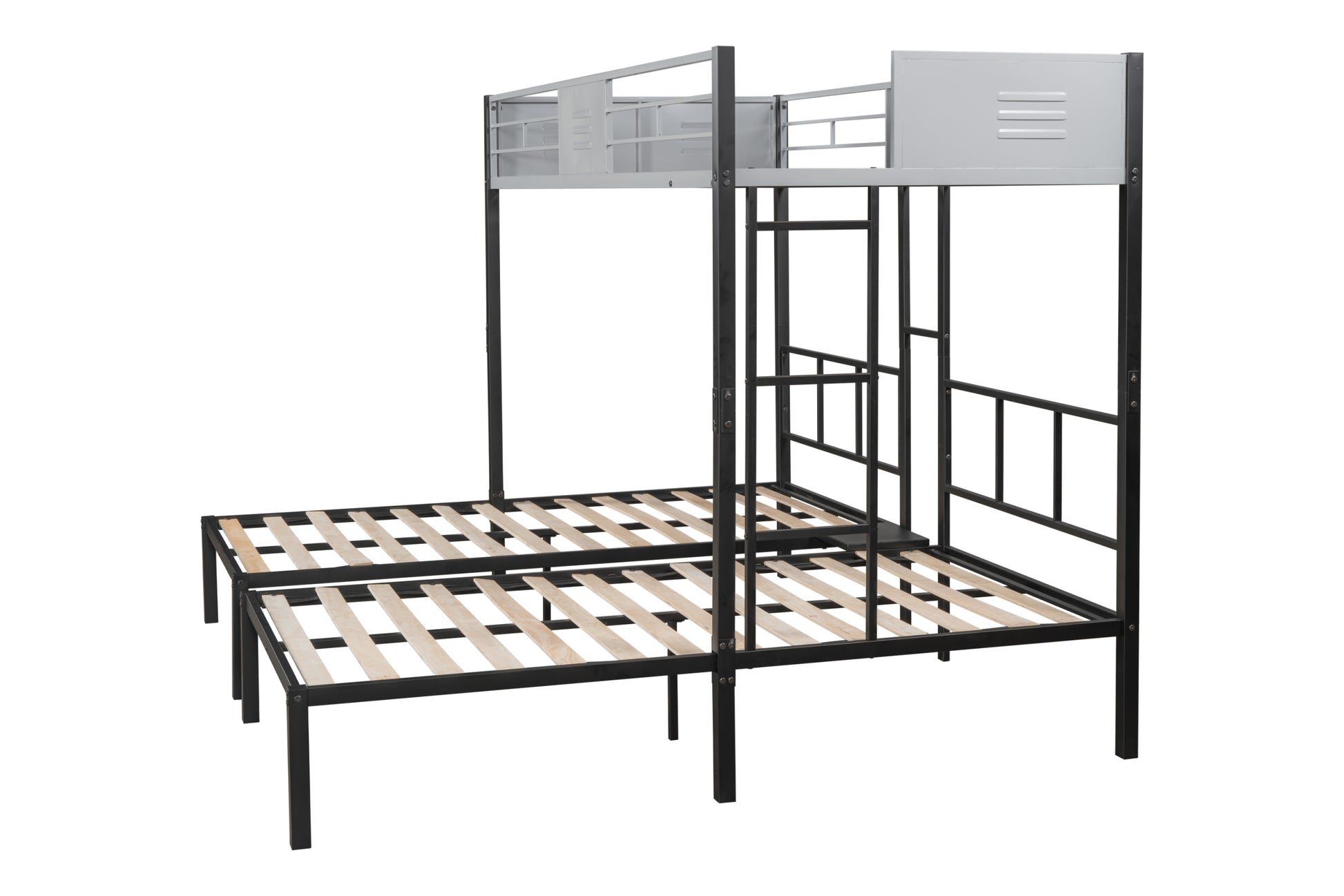 Triple Bunk Bed With Vent Board Sturdy Metal Frame Noise Free Wood Slats Separatable Into Three Beds No Box Spring Needed Twin Black Bunk Steel