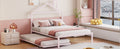 Full Size Metal Platform Bed With Twin Size Trundle,House Shaped Headboard Design, Pink Full Pink Metal