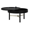 Modern Round Wood Rotating Tray Coffee Table With Storage & Metal Legs In Black Black Metal,Rubber Wood