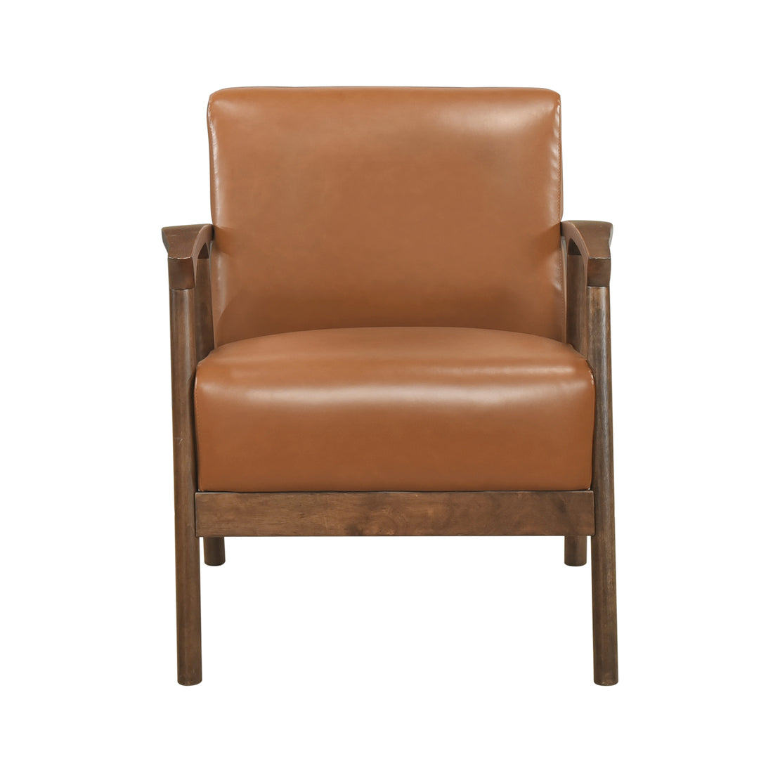 Brown Faux Leather Upholstered Accent Chair 1Pc Seat Cushion Solid Rubberwood Frame Living Room Furniture Brown Primary Living Space Rubberwood Solid Wood