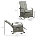 Outsunny Outdoor Rattan Rocking Chair Patio Recliner With Soft Cushions, Adjustable Footrest, Max. 135 Degree Backrest, Pe Wicker, Gray Gray Wicker