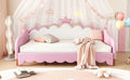 Twin Extending Daybed With Led Lights, Modern Upholstered Princess Daybed With Crown Headboard,Pink Twin Pink Wood