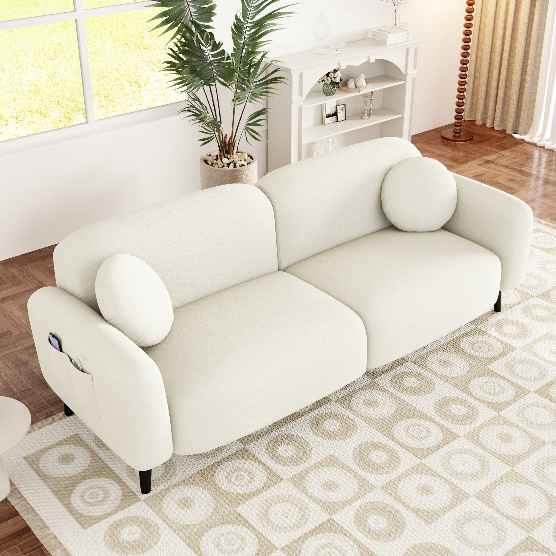83.9''Upholstered Sofa For Living Room, Bedroom, And Apartments Beige Polyester 2 Seat