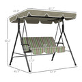 Outsunny 3 Seat Outdoor Patio Swing Chair With Removable Cushion, Steel Frame Stand And Adjustable Tilt Canopy For Patio, Garden, Poolside, Balcony, Backyard, Beige & Green Multicolor Steel