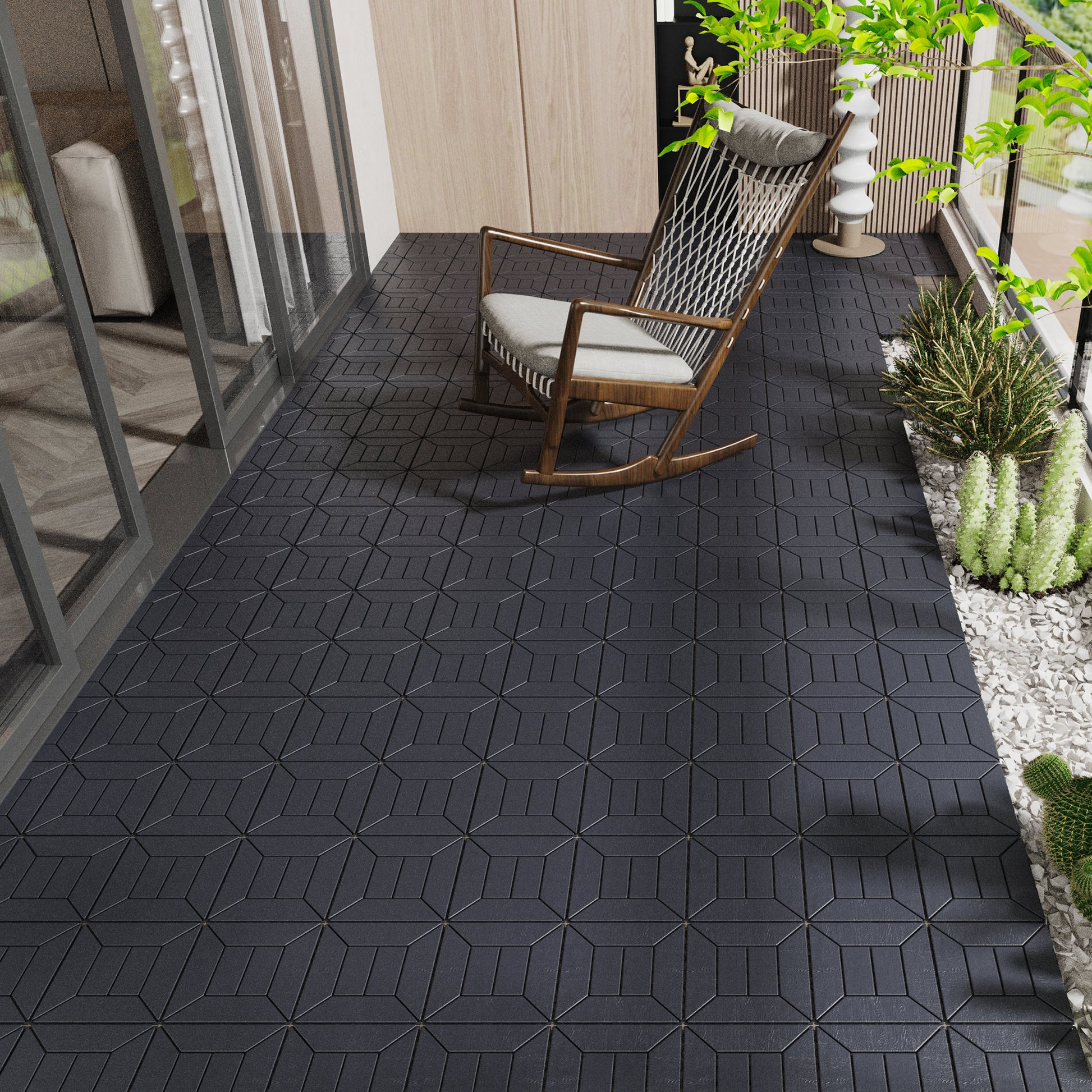 Style 12" Patio Deck Tiles, Diy Module Interlocking Decking Tiles Floor Tile,Easy And Quick Installation Court Tiles For Porch Poolside Balcony Backyard 44Pcs Dark Gray Grey Polypropylene