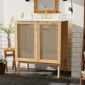 30 Inch Bathroom Vanity Crafted From Natural Materials, Featuring Handmade Rattan Doors And Soft Closing Mechanisms Wood Wood Rattan