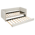 Twin Size Tufted Upholstered Daybed With Trundle, Velvet Sofabed With Rivet Design, No Box Spring Needed,Beige Twin Beige Velvet