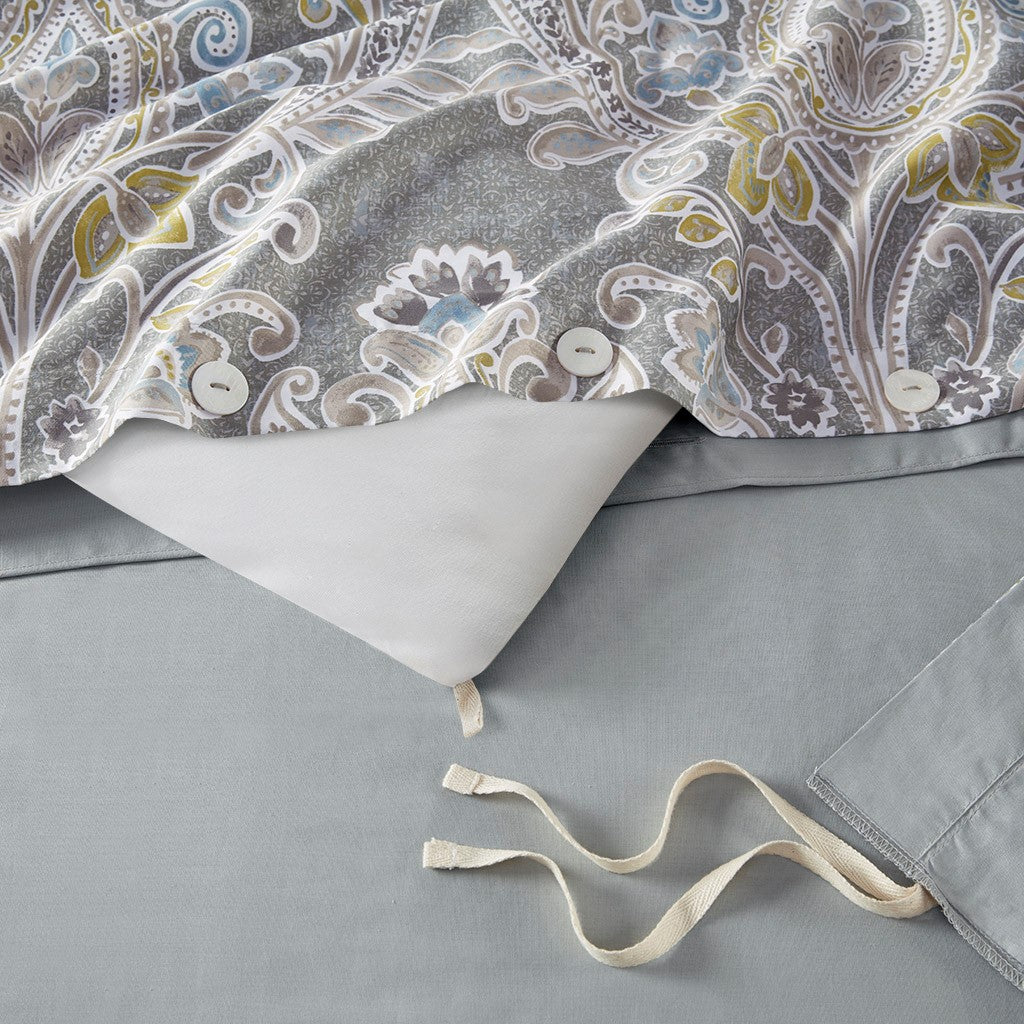 5 Piece Cotton Duvet Cover Set Grey King King Grey Cotton