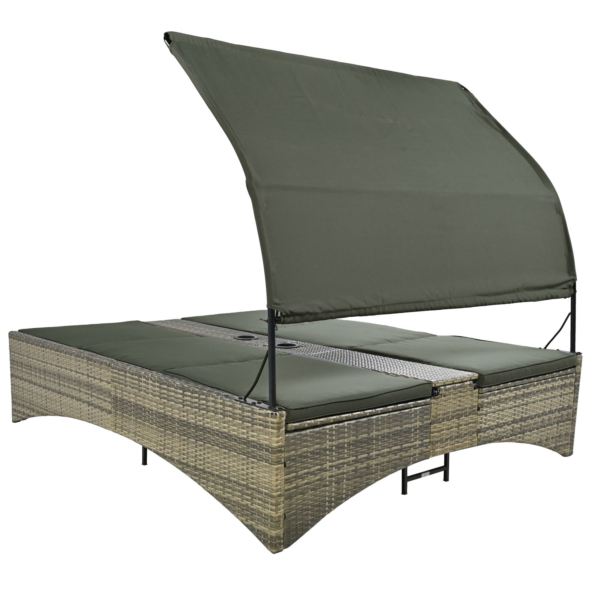 Patio Daybed Outdoor Daybed Outdoor Rattan Sun Lounger With Shelter Roof With Adjustable Backrest, Storage Box And 2 Cup Holders For Patio, Balcony, Poolside,Grey Yes Grey Seats 2 Water Resistant Frame Water Resistant Cushion Garden & Outdoor Sectional