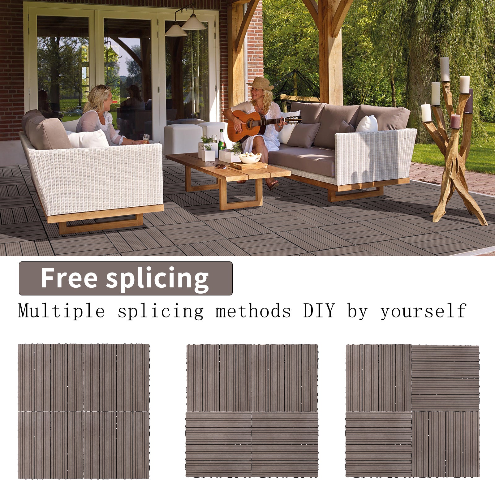 Wood Plastic Composite Deck Tiles Set Of 20, Sustainable Fsc Composite Decking Resist Rust, Water, Weather, Easy To Diy & Maintain, Ideal For Patios, Balconies, Rooftops, Light Coffee Color Light Coffee Wood Plastic