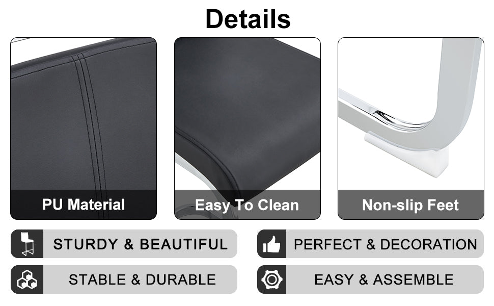 Table And Chair Set. A Rectangular Glass Dining Table With A 0.4 Inch Tempered Glass Tabletop And Mdf Board V Shaped Bracket, Paired With 2 Chairs Consisting Of Pu Seat Cushions And Silver Metal Legs. Black Seats 2 Tempered Glass