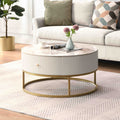 31.5 Inch Modern Round Coffee Table With Drawers, Marble Table With Storage, Coffee Table For Living Room White Coffee & End Tables Iron