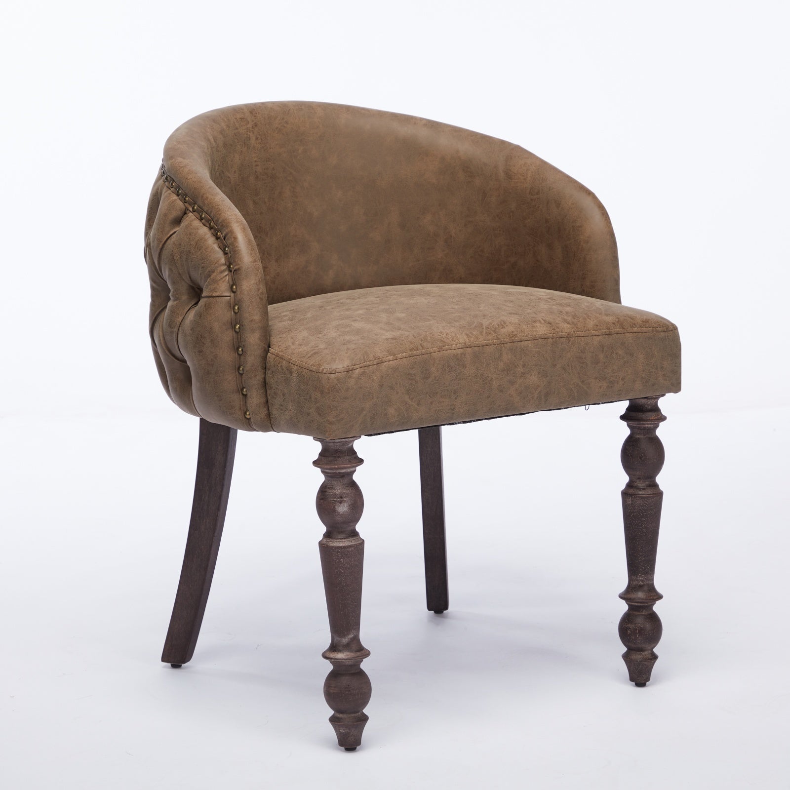 Hand Pulled Buckle Decoration Pu Dining Chair,Accent Leisure Chair, Mid Century Modern Arm Chair With Solid Wood Armrests And Legs, 1 Seat Cushioned Sofa For Living Room Bedroom,Brown Color,Sw1865Br Brown American Design Rubberwood Foam Pu