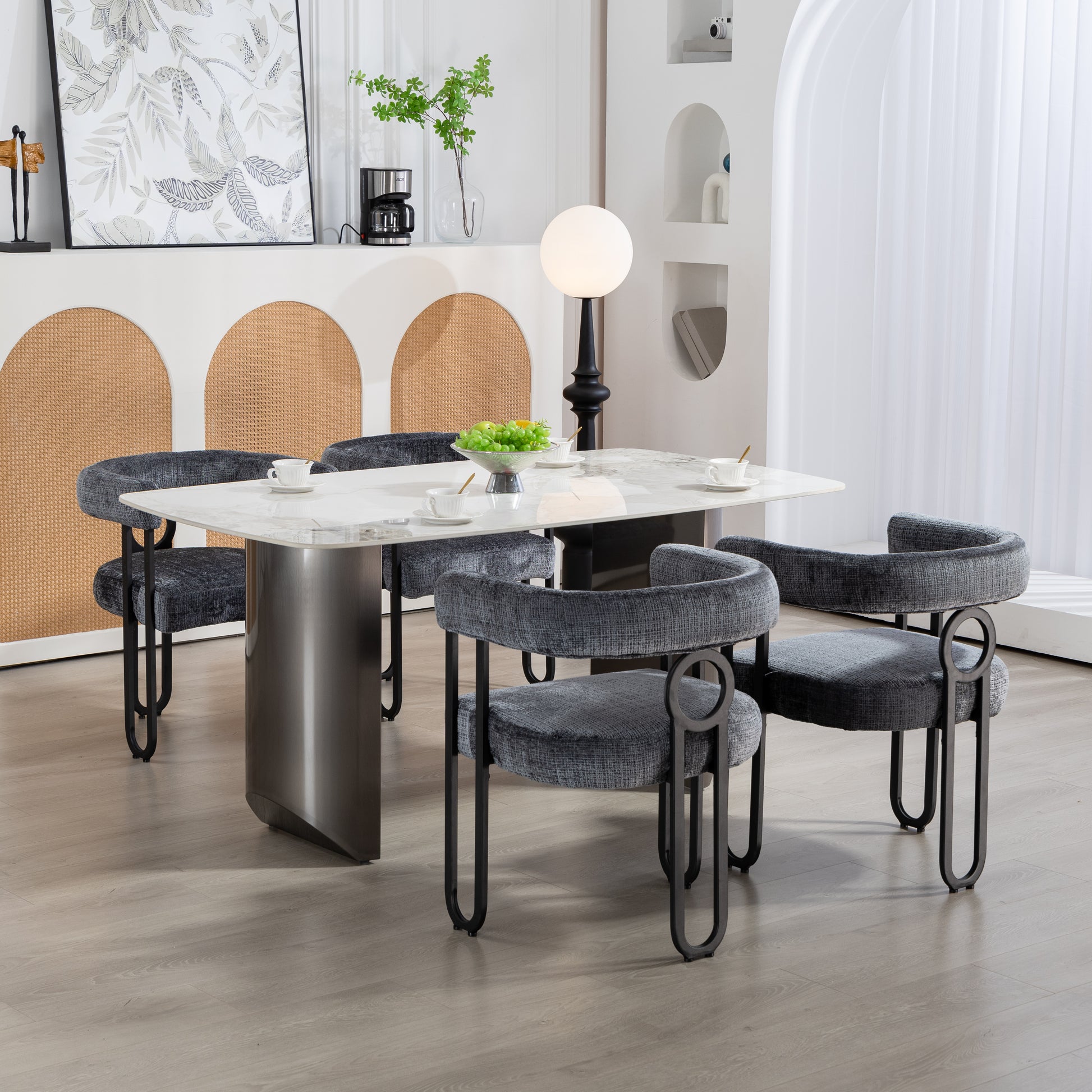 Coolmore Contemporary Designed Chenille Fabric Upholstered Accent Dining Chair Barrel Side Chairs Kitchen Armchair For Living Room Set Of 2 Gray Chenille Gray Dining Room Foam Chenille