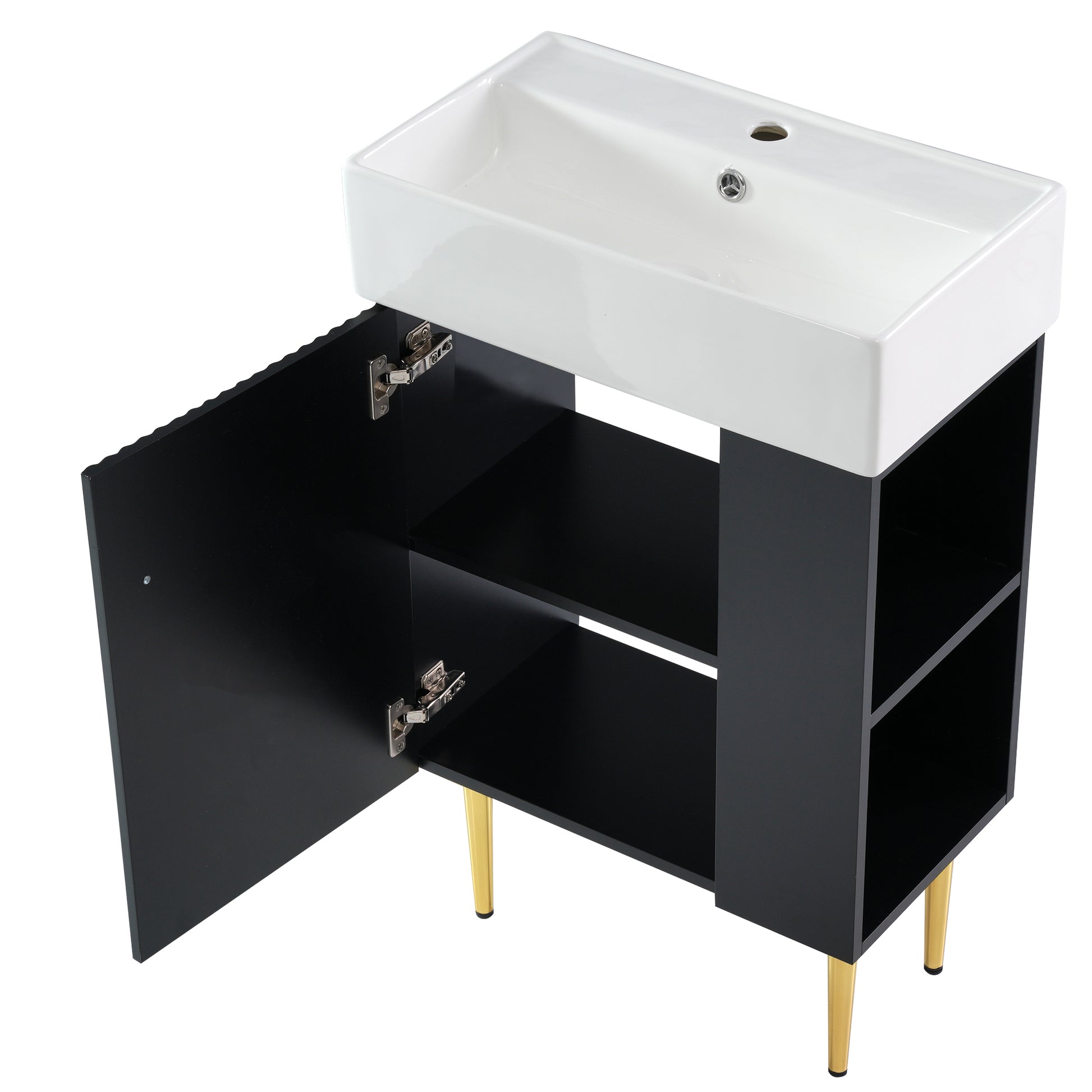 21.6" Black Bathroom Vanity, Combo Cabinet, Bathroom Storage Cabinet, Single Ceramic Sink, Right Side Storage Black Bathroom Ceramic Mdf