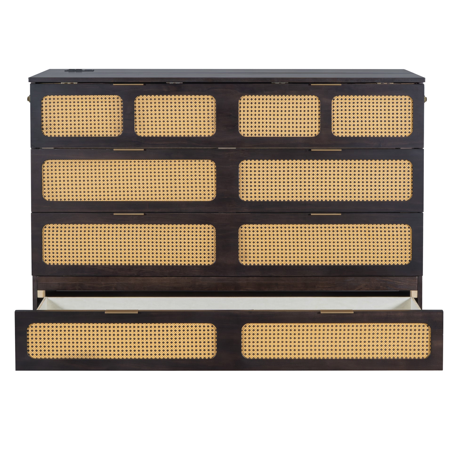 Queen Murphy Bed With Large Drawers,Espresso Queen Espresso Plywood