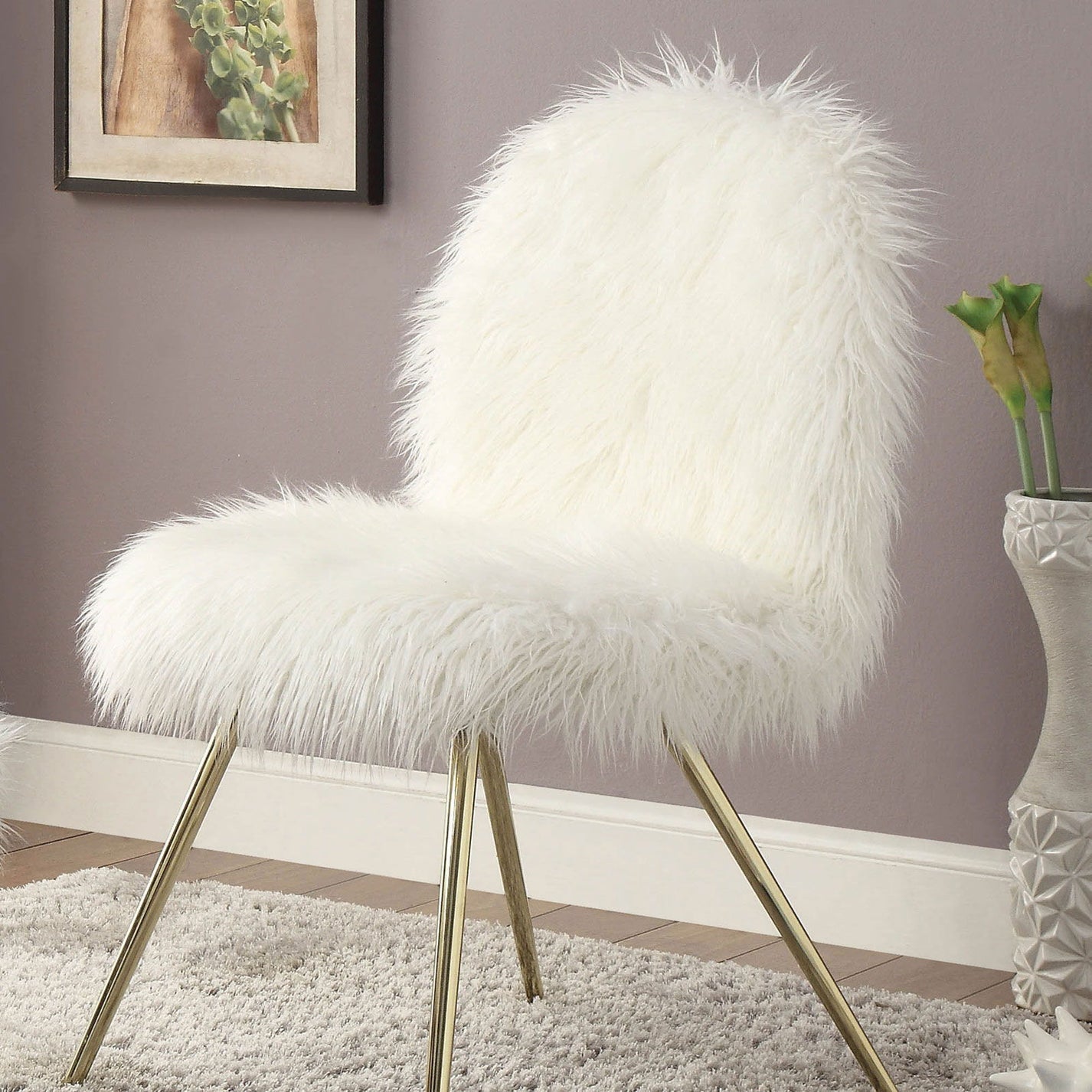Contemporary Glam White Gold Fabric Faux Fur 1Pc Accent Chair Upholstery Living Room Chair White Gold Primary Living Space Classic,Contemporary Solid Wood