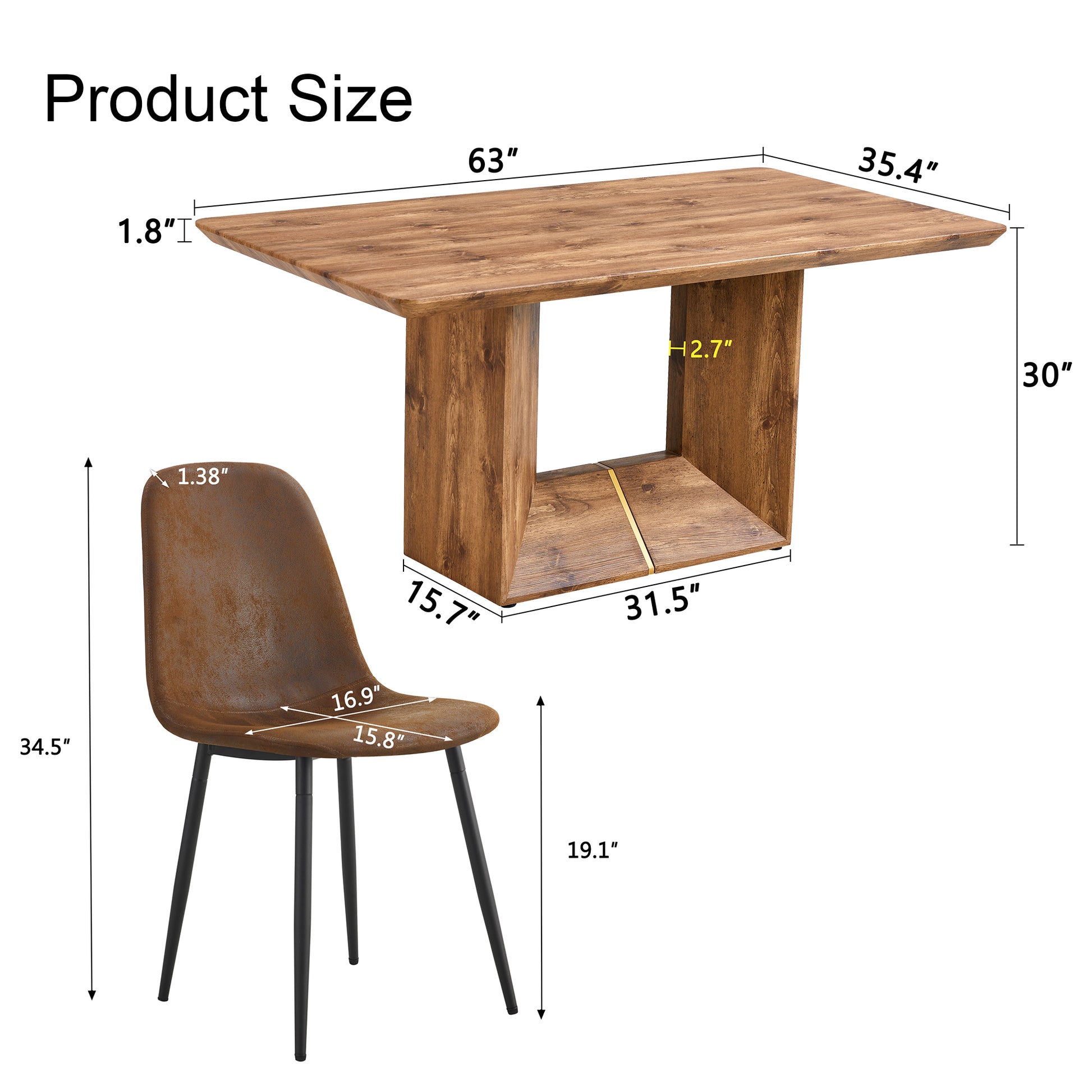 Table And Chair Set. Modern Dining Table With Mdf Top And Beautiful Mdf Legs. Comes With Brown Comfortable Chair With Seat And Metal Legs. Suitable For A Wide Range Of Decorative Styles. Brown,Wood Seats 4 Mdf