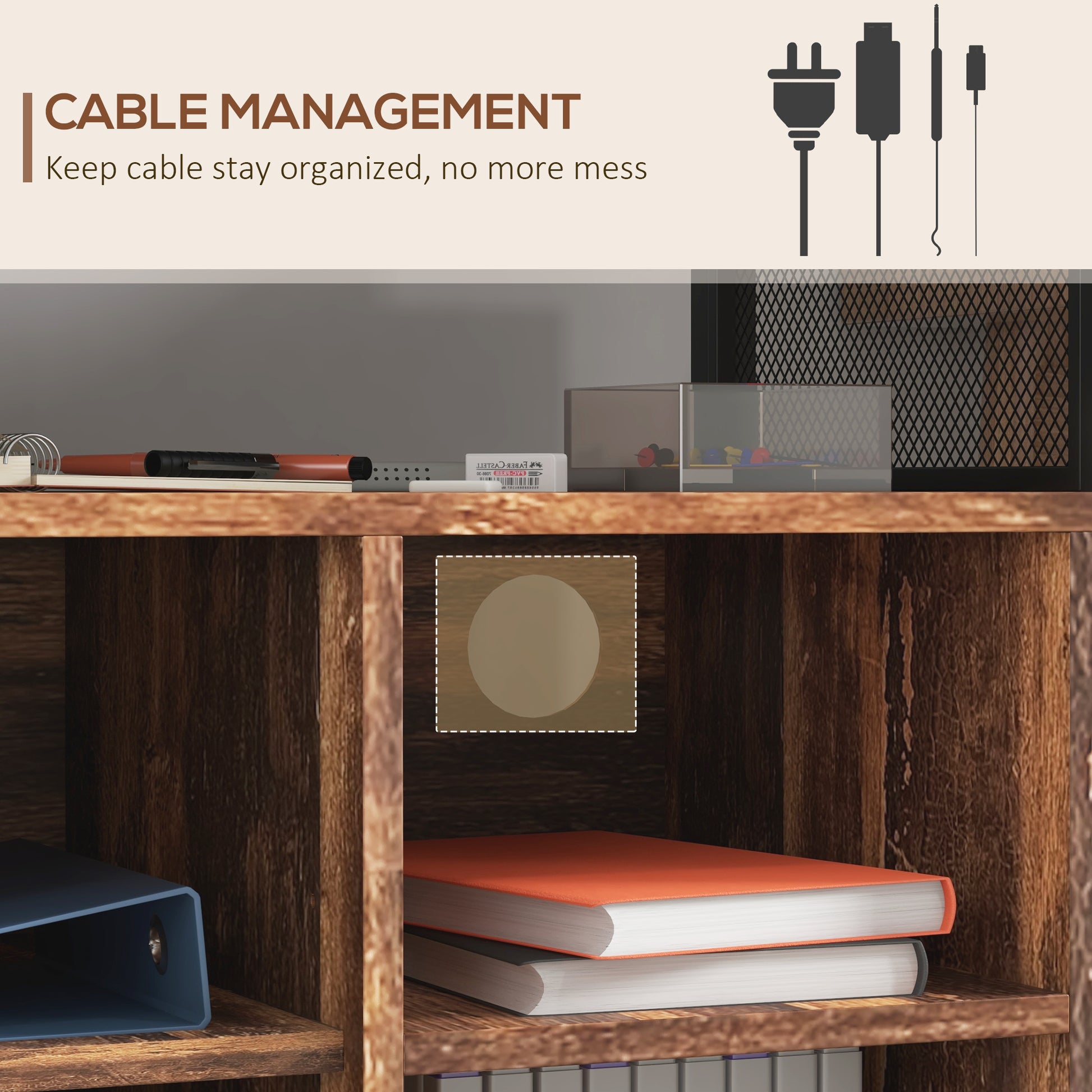 Vinsetto Mobile Printer Stand With Socket & Usb Ports, Rustic Brown Rustic Brown Particle Board