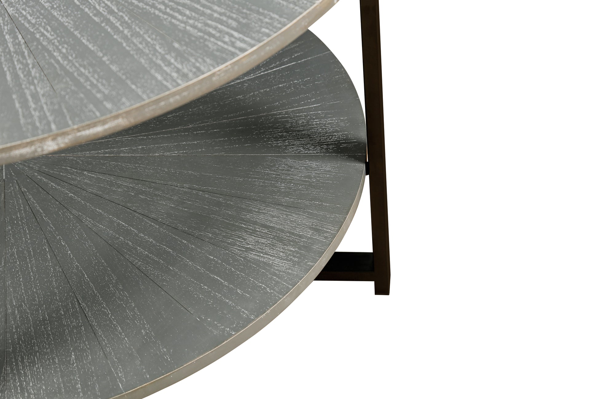 31.5"D X 31.5''W X 18.3''H Round Coffee Table With 2 Tier Storage, Farmhouse Living Room Cocktail Table With Black Metal Leg,Patchwork Desktop Effect Easy Assembly Antique Gray Antique Gray Primary Living Space American Design Floor Mount Round Open