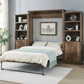 Queen Size Half Self Close And Open Murphy Bed With 2 Side Cabinet Storage Shelf, Cabinet Space Saving Bed Perfect For Guest Room, Bed Room, Guest Room, Home Office, Brown Box Spring Not Required Queen Brown Wood Brown Pine Murphy Solid Wood Mdf