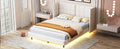 Queen Size Upholstered Platform Bed With Led Lights And U Shaped Headboard, Linen Fabric, Beige Queen Beige Wood Metal
