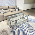 Silver Stainless Steel Double Layer Clear Tempered Glass Coffee Table For Bed Room, Living Room Clear,Silver Modern Rectangular Stainless Steel,Tempered Glass