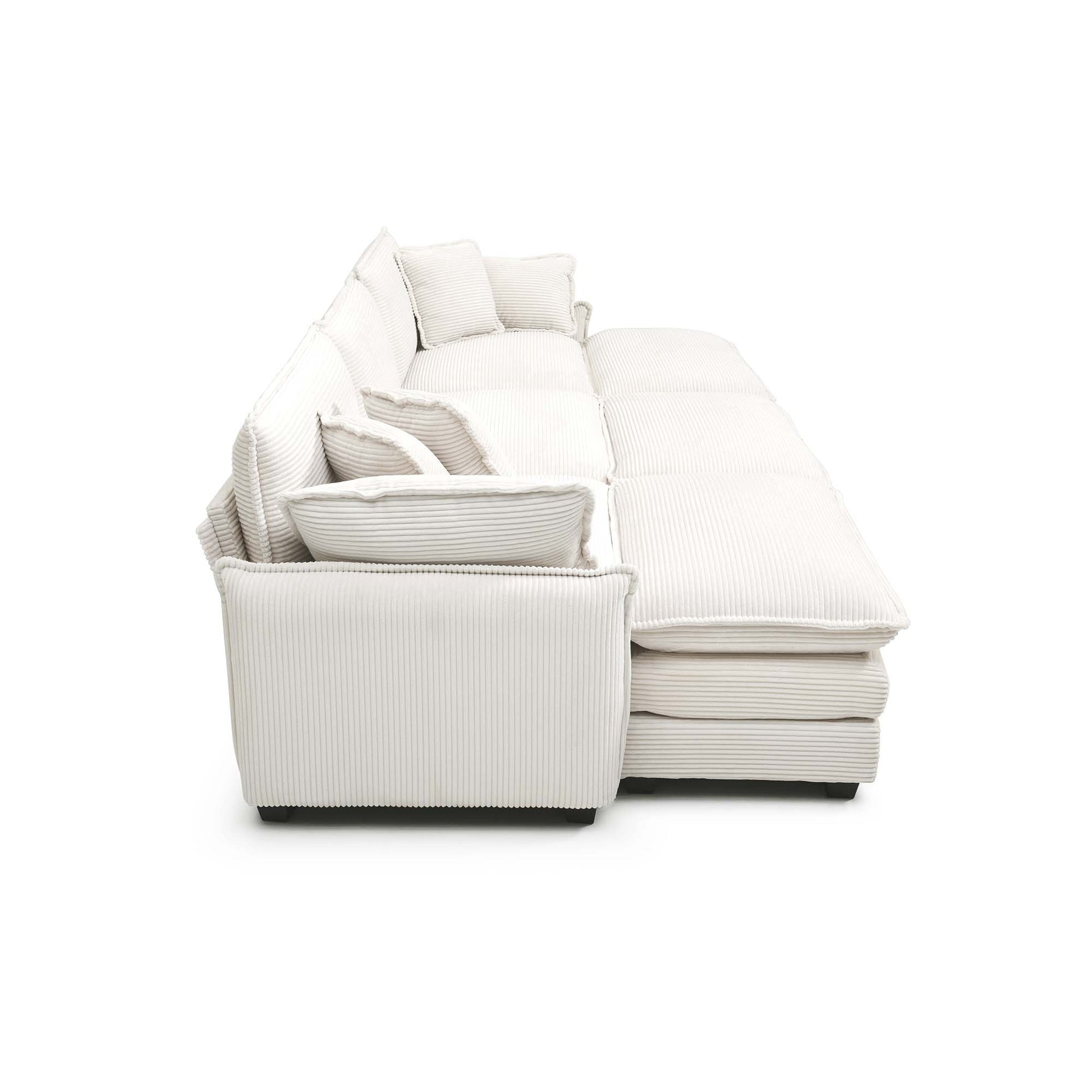 Oversized Modular Cushioned Sofa,With 3 Ottomans To Work As Sleeper Sofa Beds, 3 Seater Sofa With 3 Footstools, Beige Corduroy Fabric Beige Corduroy 3 Seat