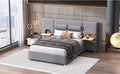 Full Size Upholstered Platform Bed With Two Outlets And Usb Charging Ports On Both Sides, Two Bedside Pillows, Storage Shelf, Velvet,Gray Full Gray Mdf Lvl