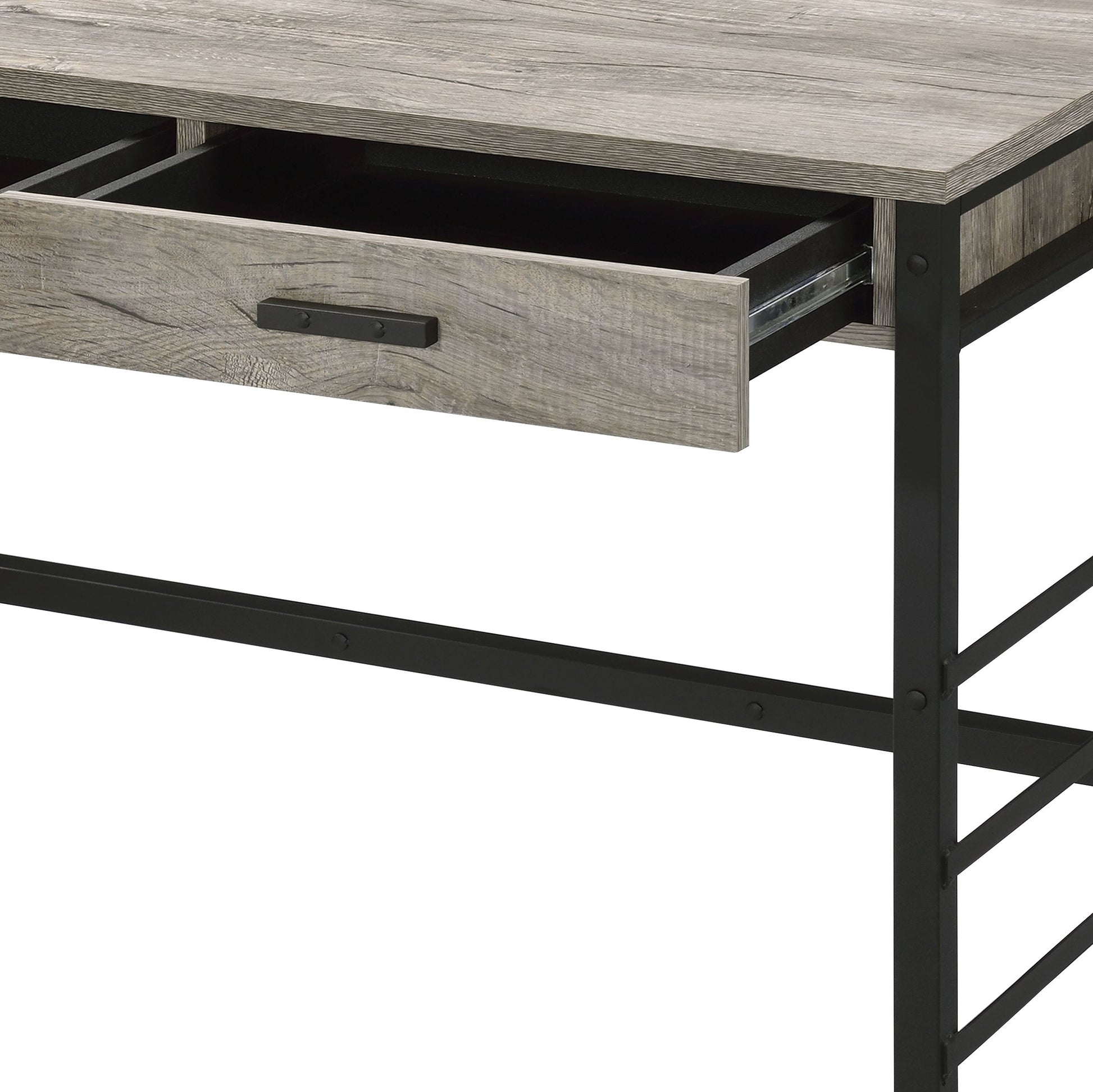 Disho Light Weathered Oak & Black Finish Writing Desk W Usb Oak Synthetic Wood